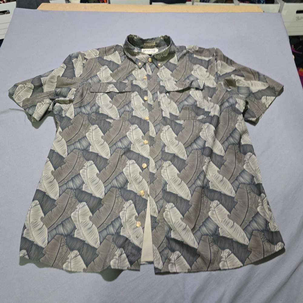 Duluth Trading Co Button Down Mens 2XL Tall Grey Banana Leaf Vented Shirt